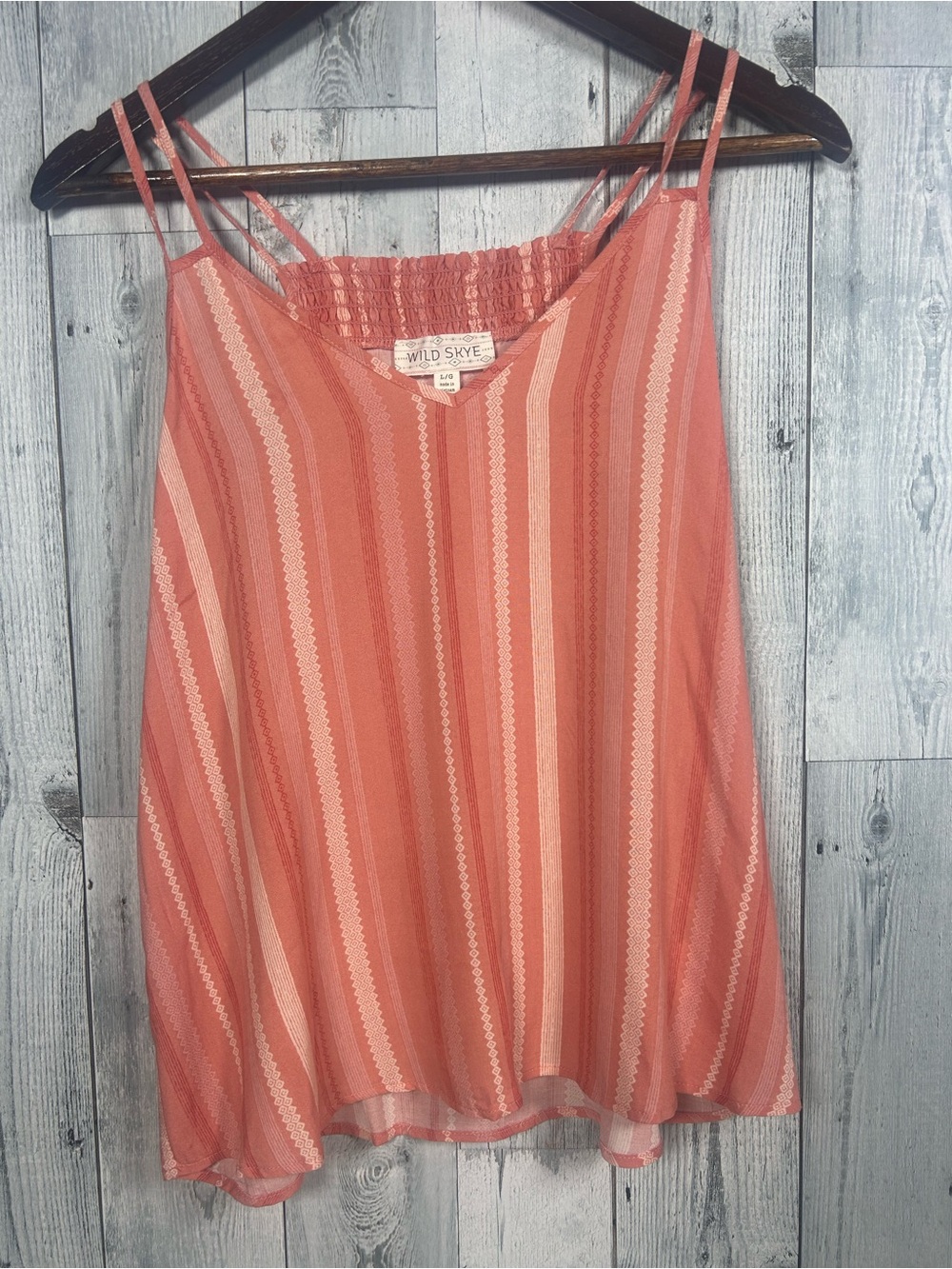 Wild Skye L Coral Boho Geometric Striped Strappy Tank Top Coastal Festival Chic